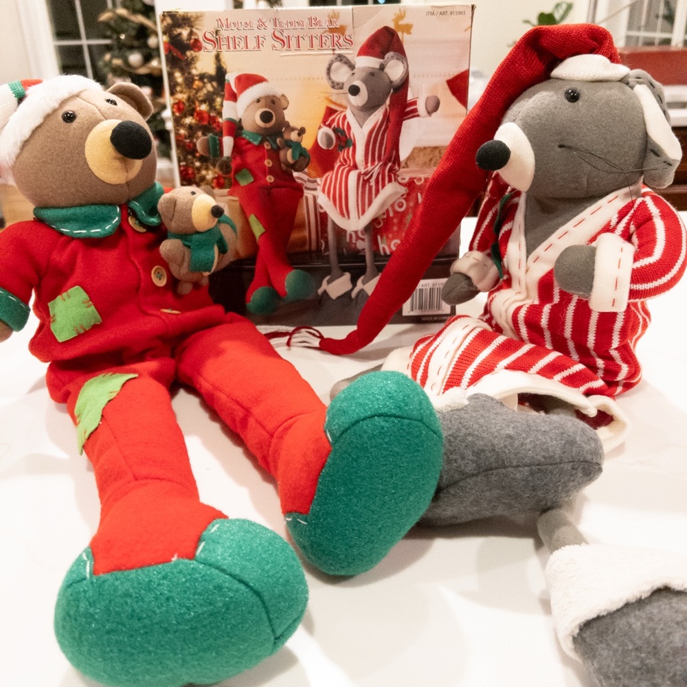Festive Bear and Mouse Plush shelf sitter duo